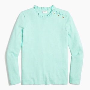 J.Crew Factory Cotton Ruffle Sweater With Buttons Teal Size XS